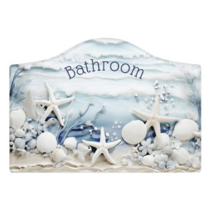 3D Sea Star And Shells Bathroom Door Sign