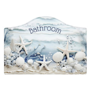 3D Sea Star And Shells Bathroom Door Sign