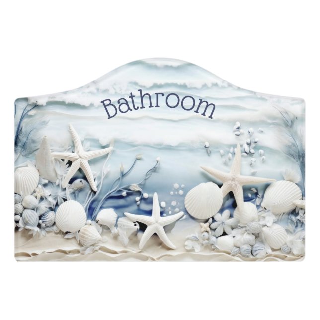 3D Sea Star And Shells Bathroom Door Sign (Small Crest Front)