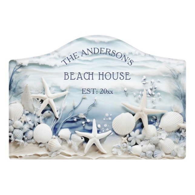 3D Sea Star And Shells Custom Coastal Door Sign (Small Crest Front)