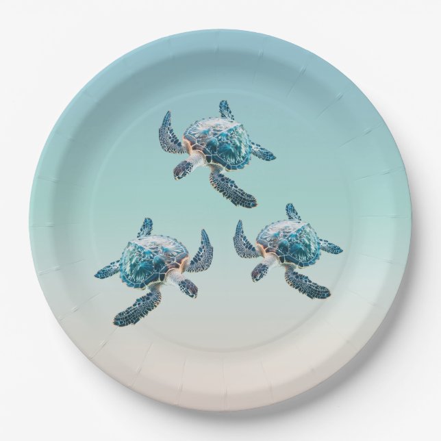 3D Sea Turtles  Ocean Themed Paper Plates (Front)