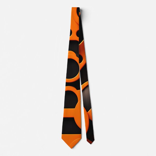 3D Shapes Circles Orange Urban Geometric Pattern Neck Tie (Front)