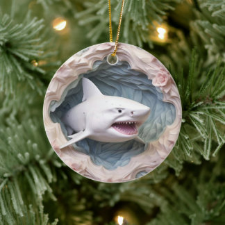 3D Shark Christmas Ceramic Ornament