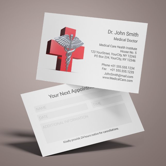 3D Silver Caduceus Cross Red Medical  Appointment Card (Creator Uploaded)