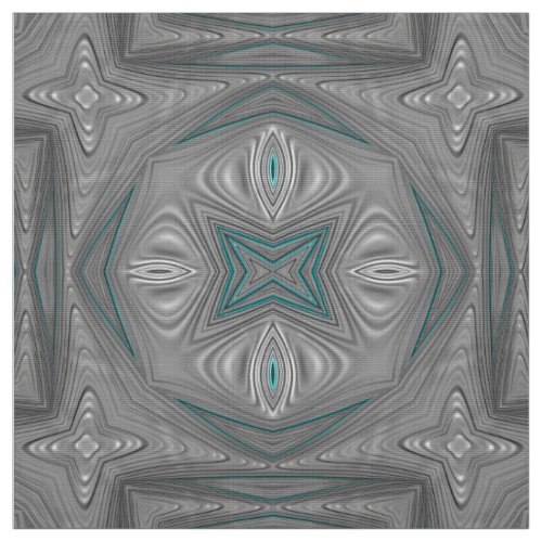 3D Silver Gray White Turquoise   Fabric