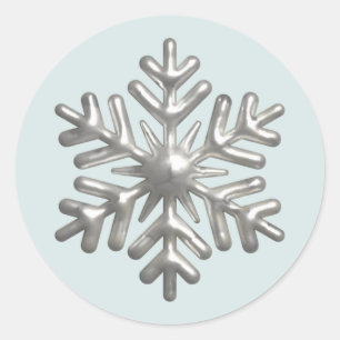 3d Silver Snowflake Blue Christmas Classic Round Sticker