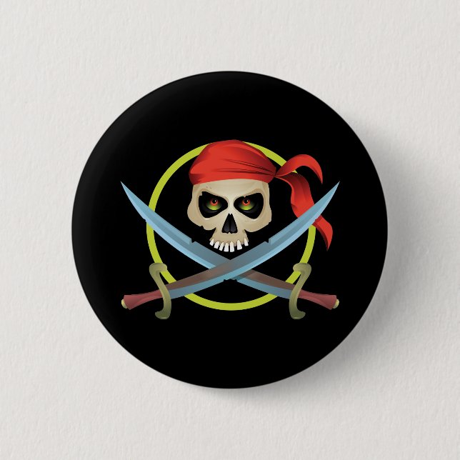 3D Skull and Crossbones Pinback Button (Front)