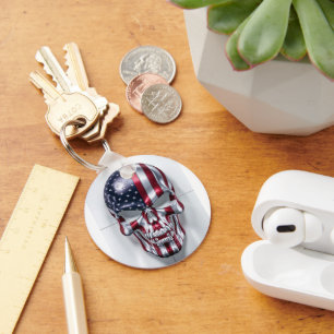 3D Skull with American Flag Skin Keychain