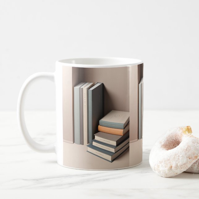 3D Sleek Books Design Mug (With Donut)