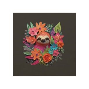 3D sloth nestled Wood Wall Art