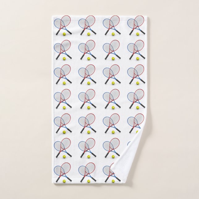 3D small blue red tennis rackets and balls Hand Towel (Hand Towel)