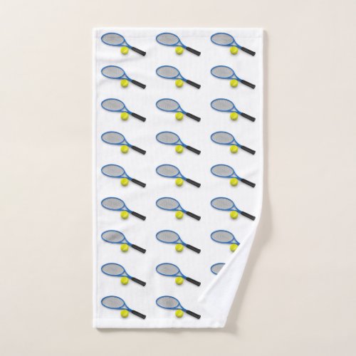 3D small blue tennis rackets and balls Hand Towel