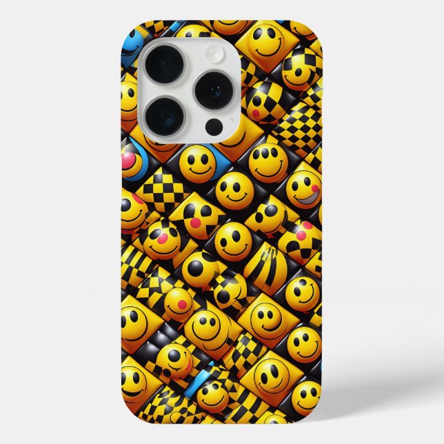 3D Smiley Face Mosaic Phone Case - Yellow & Black  (Back)