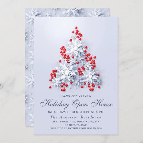 3D Snowflakes Christmas Tree Holiday Open House Invitation