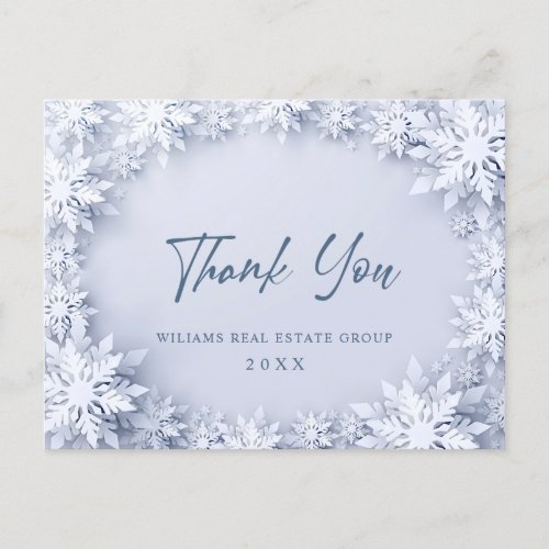 3D Snowflakes Corporate Christmas Thank You Postcard