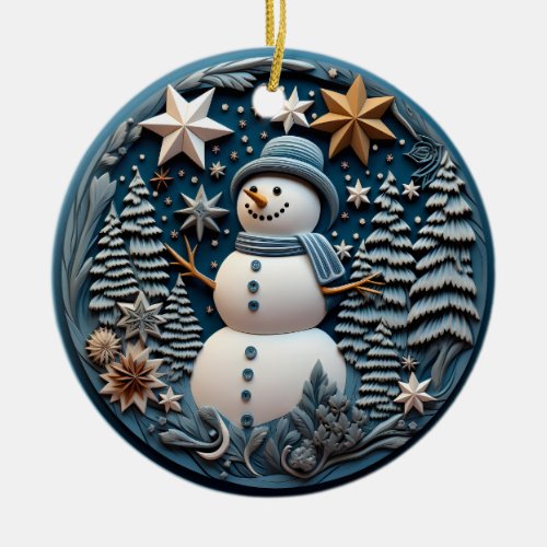 3D Snowman Chirstmas  Ceramic Ornament