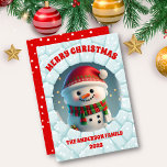 3D Snowman Christmas Holiday Card<br><div class="desc">3d snowman Christmas Card. Features festive holiday snowman with dark red typography and backing color.</div>
