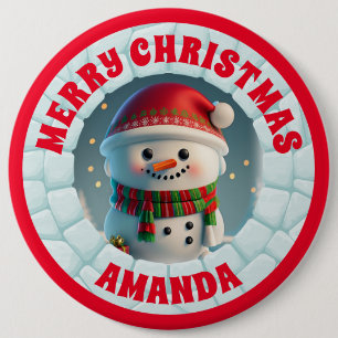 3D Snowman Christmas Personalized Kids Button
