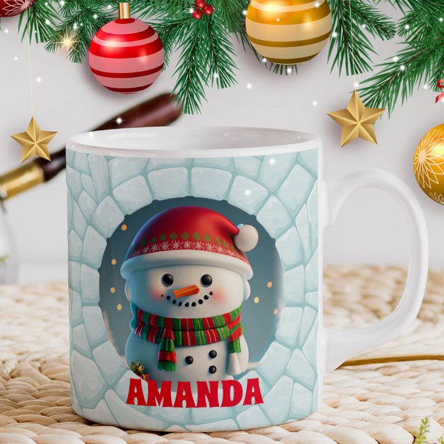 3D Snowman Christmas Personalized Name Holiday Coffee Mug (Creator Uploaded)