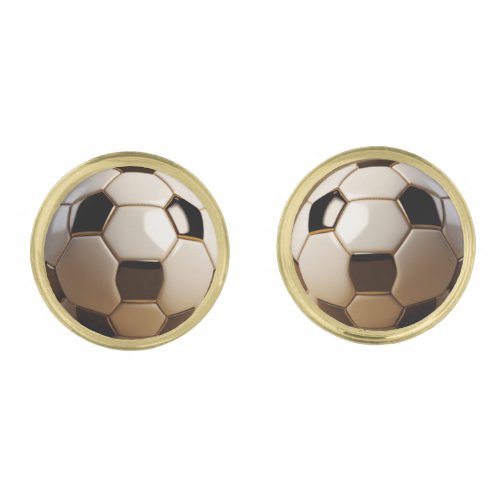 3D Soccer Ball Design – Gold-Plated, Custom Option Cufflinks