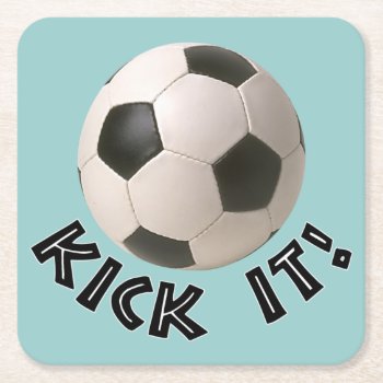 3d Soccerball Sport Kick It Square Paper Coaster by mystic_persia at Zazzle