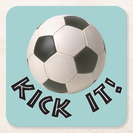 3d Soccerball Sport Kick It Square Paper Coaster