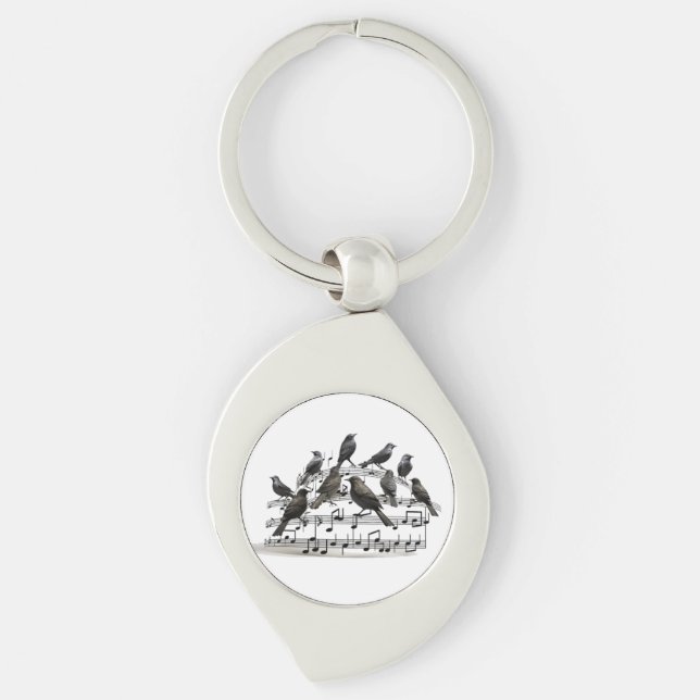 3D Songbirds Swirling Staff Keychain (Front)