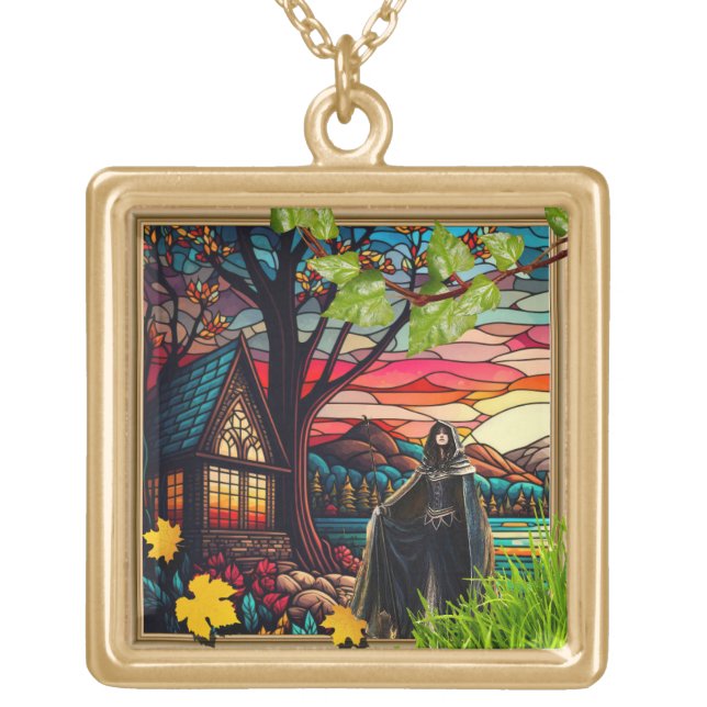3d sorceress and stained glass cabin necklace (Front)