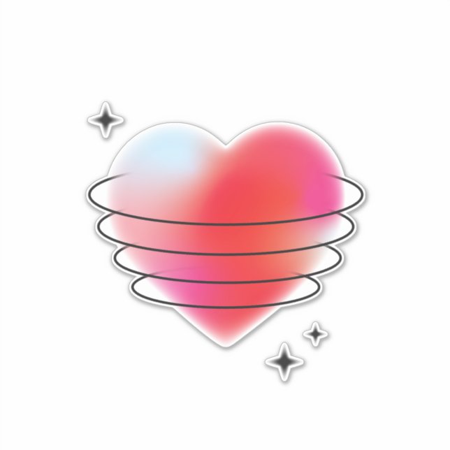 3d space hitech red valentine heart love  sticker (Front)