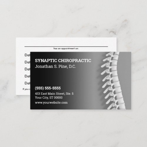 3D Spine Black Gray Chiropractic Appointment Cards