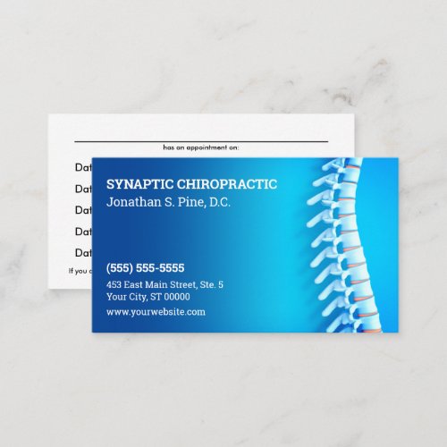 3D Spine Blue Chiropractic Appointment Card