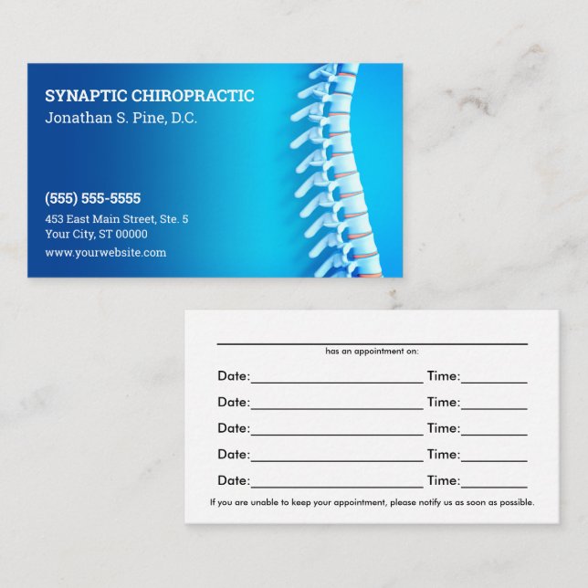 3D Spine Blue Chiropractic Appointment Card (Front/Back)