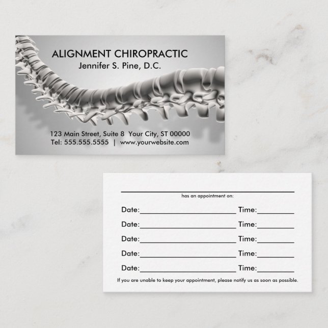 3D Spine Graphic Chiropractic Appointment Cards (Front/Back)