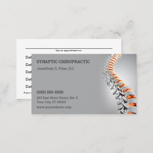3D Spine Gray Orange Chiropractic Appointment Card
