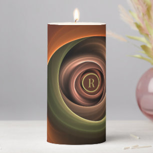 3D Spiral Abstract Warm Colors Modern Art Monogram Pillar Candle
