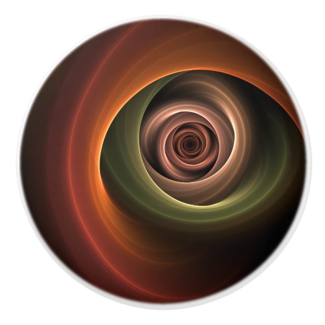 3D Spiral Abstract Warm Colors Modern Fractal Art Ceramic Knob (Front)