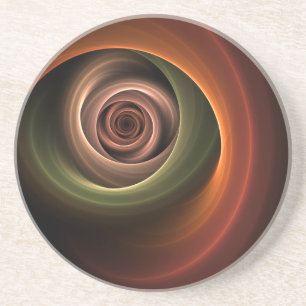 3D Spiral Abstract Warm Colors Modern Fractal Art Coaster