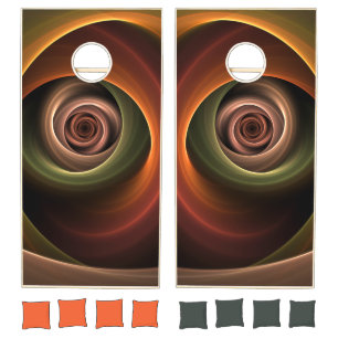 3D Spiral Abstract Warm Colors Modern Fractal Art Cornhole Set