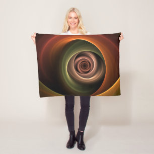 3D Spiral Abstract Warm Colors Modern Fractal Art Fleece Blanket