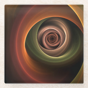 3D Spiral Abstract Warm Colors Modern Fractal Art Glass Coaster
