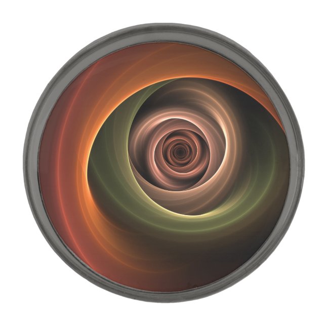 3D Spiral Abstract Warm Colors Modern Fractal Art Gunmetal Finish Lapel Pin (Front)