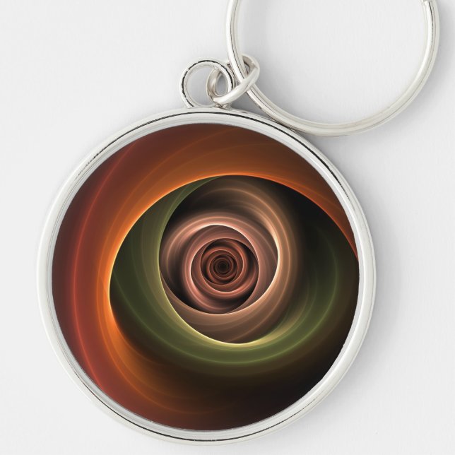 3D Spiral Abstract Warm Colors Modern Fractal Art Keychain (Front)