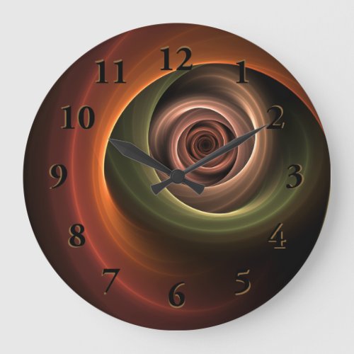 3D Spiral Abstract Warm Colors Modern Fractal Art Large Clock