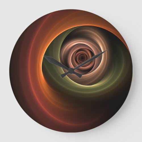 3D Spiral Abstract Warm Colors Modern Fractal Art Large Clock