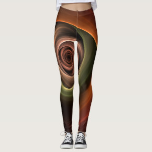 3D Spiral Abstract Warm Colors Modern Fractal Art Leggings