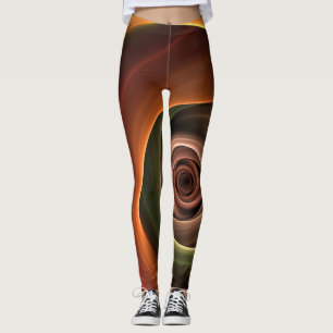 3D Spiral Abstract Warm Colors Modern Fractal Art Leggings