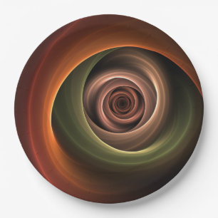 3D Spiral Abstract Warm Colors Modern Fractal Art Paper Plates