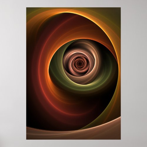 3D Spiral Abstract Warm Colors Modern Fractal Art Poster