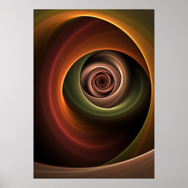 3D Spiral Abstract Warm Colors Modern Fractal Art Poster (Front)