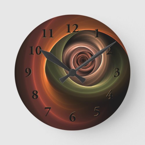 3D Spiral Abstract Warm Colors Modern Fractal Art Round Clock
